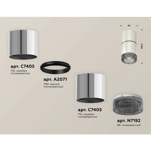 Комплект накладного светильника Ambrella light Techno Spot XS7405042 PSL/BK серебро полированное/тонированный (C7405, A2071, C7405, N7192)