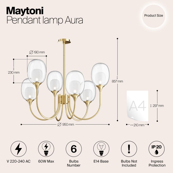 Подвесная люстра Maytoni Aura MOD016PL-06BS