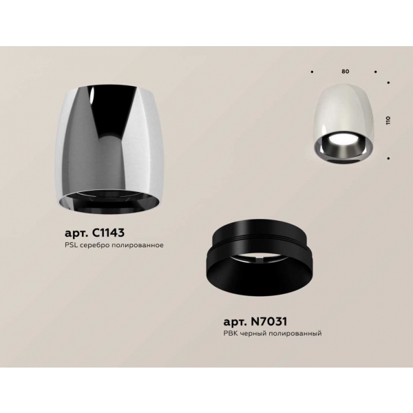Комплект накладного светильника Ambrella light Techno Spot XS1143001 PSL/PBK серебро полированное/черный полированный (C1143, N7031)