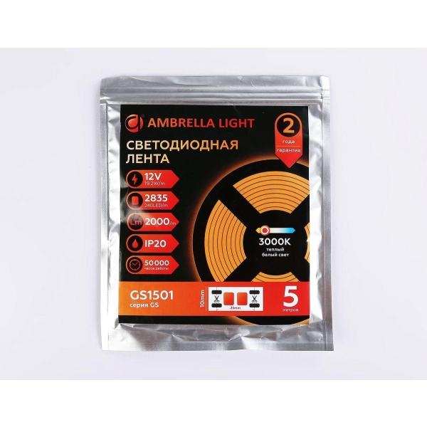Светодиодная лента Ambrella Light 19,2W/m 240LED/m 2835SMD теплый белый 5M GS1501