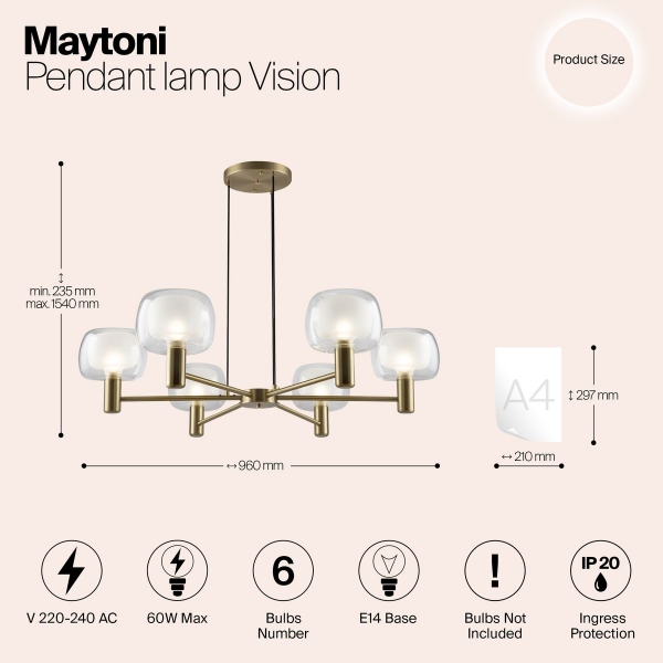 Подвесная люстра Maytoni Vision MOD411PL-06G