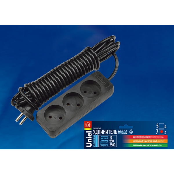 Удлинитель Uniel 3гн х 7м б/з Standard S-CD3-7 Black UL-00003606