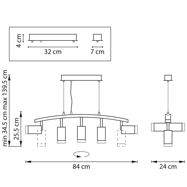 Комплект с подвесной люстрой Lightstar Rullo (571735+214437-5+202430-5) LR7353750