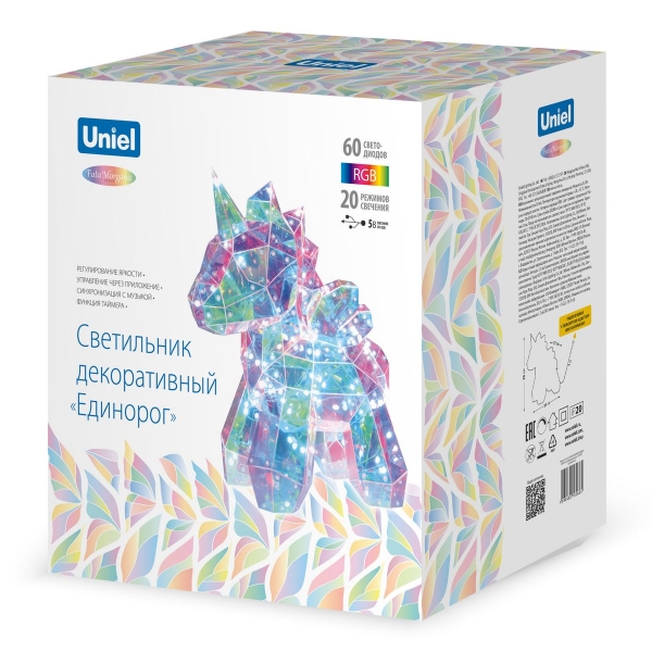 Светильник декоративный Единорог с USB проводом 60 светодиодов RGB свет Uniel ULD-R503 USB/RGB UNICORN UL-00011053