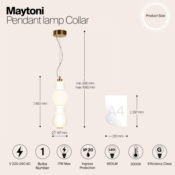 Подвесной светодиодный светильник Maytoni Collar P069PL-L17G3K