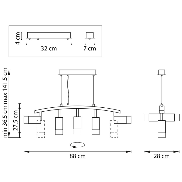 Комплект с подвесной люстрой Lightstar Rullo (571735+214437-5+202431-5) LR7353751