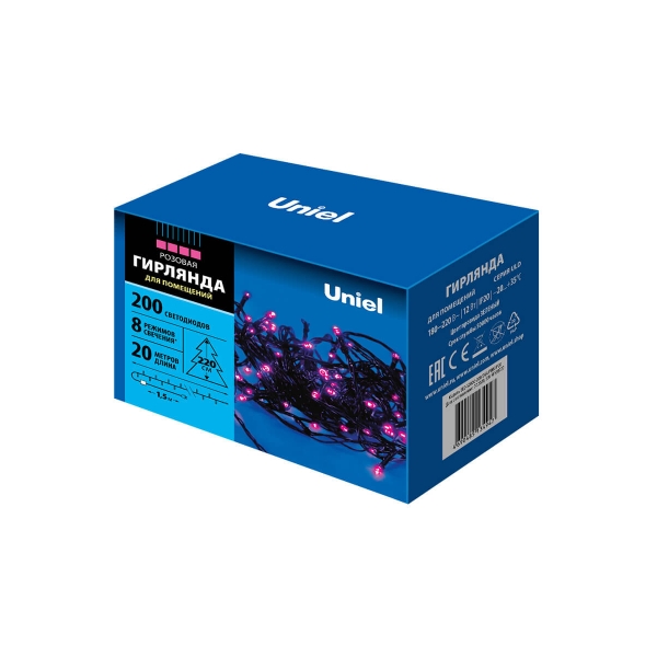 Светодиодная гирлянда Uniel 220V розовый ULD-S2000-200/DGA Pink IP20 UL-00007310