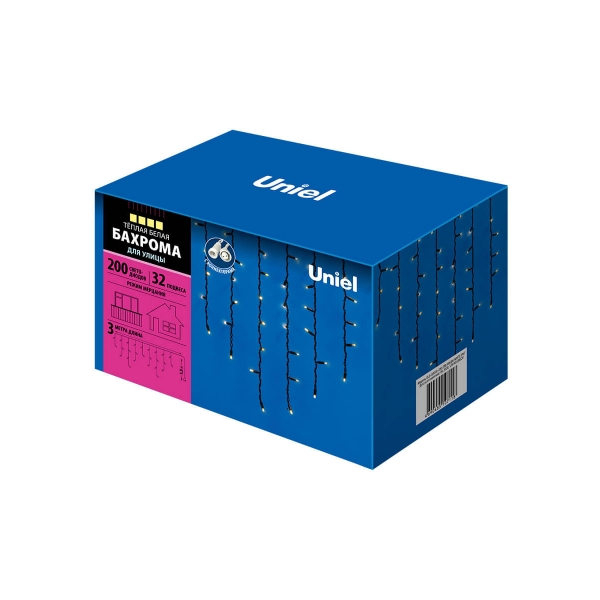 Уличная светодиодная гирлянда Uniel бахрома 220V теплый белый ULD-B3010-200/TBK Warm White IP67 UL-00003934