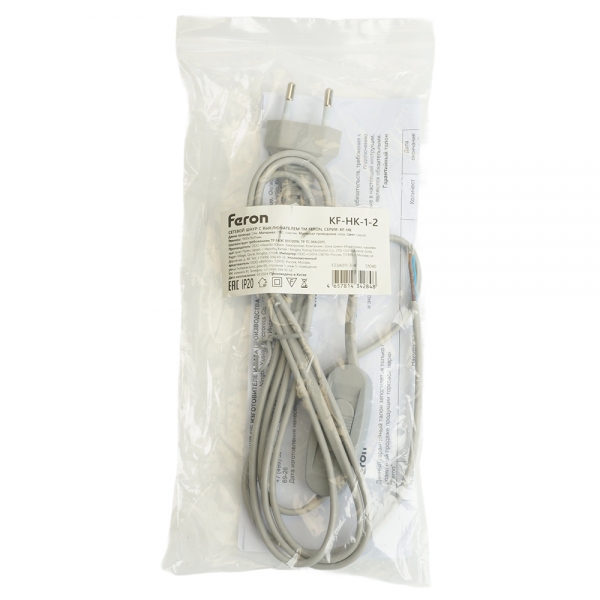 Сетевой шнур с выключателем, 230V 1,9м серый, KF-HK-1-2