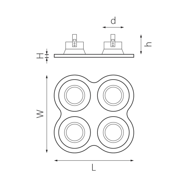 Комплект из светильников и рамки Lightstar Domino Round (214646+214607+214606+214606+214606) D64607060606