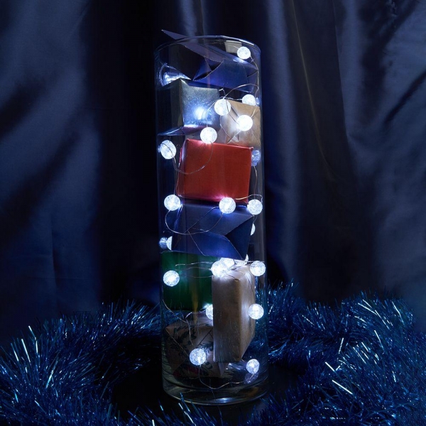 Светодиодная гирлянда Feron CL565 линейная Лед шарики, статичная 3м + 0.3м 5000K с питанием от батареек, прозрачный шнур 48610