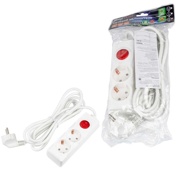 Удлинитель Uniel Ultra 2гн х 3м с/з S-GCU2-3B White UL-00010010