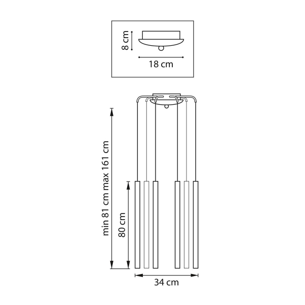 Комплект с подвесной люстрой Lightstar Tubo (574737+747447 (8шт) L8T747447