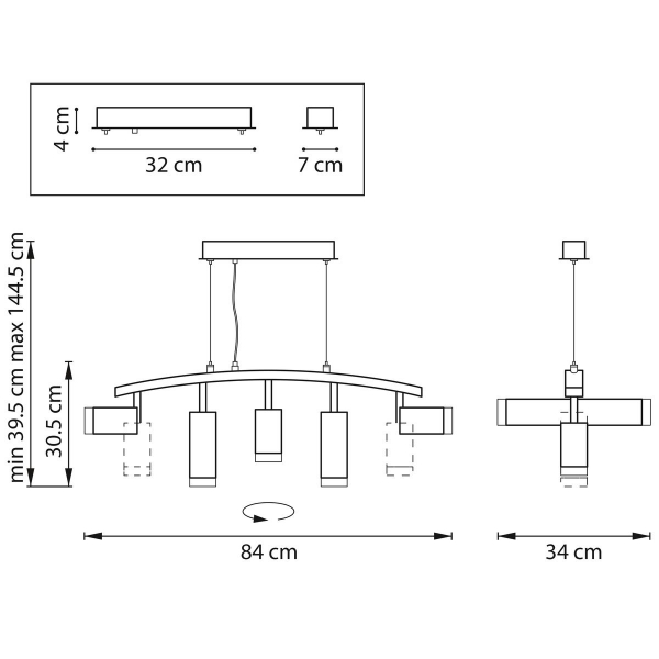 Комплект с подвесной люстрой Lightstar Rullo (571735+214436-3+214486-2+202430-5) LR7353638620