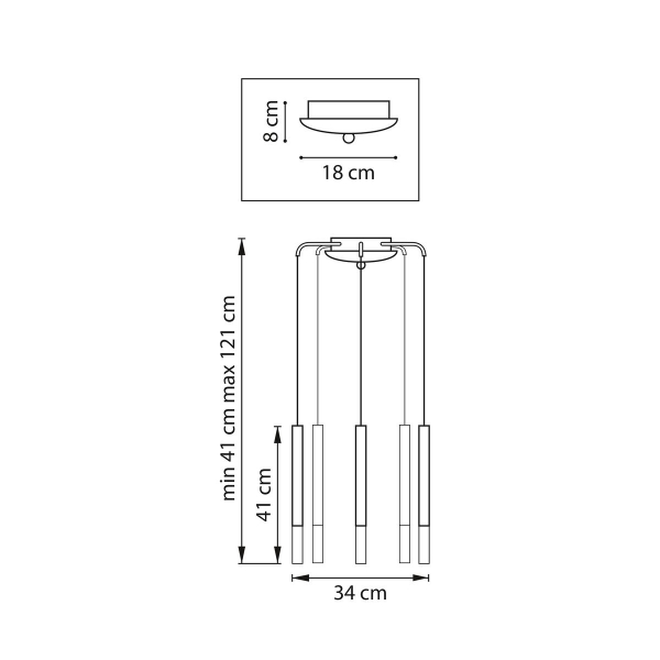 Комплект с подвесной люстрой Lightstar Tubo (574727+747147 (5шт) L5T747147