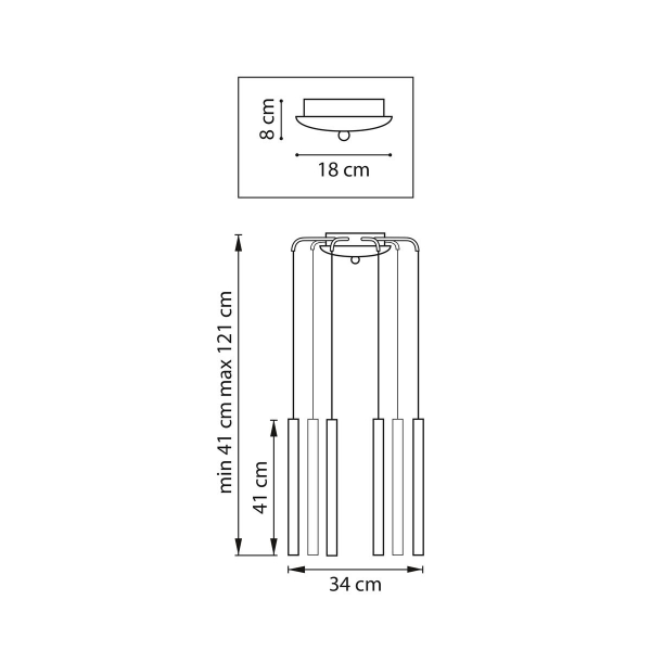 Комплект с подвесной люстрой Lightstar Tubo (574737+747237 (8шт) L8T747237