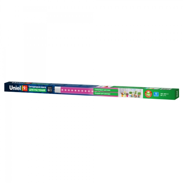 Лампа светодиодная для растений Uniel G13 9W прозрачная LED-T8-9W/SPSB/G13/CL PLP30WH UL-00006697