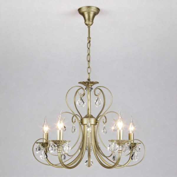 Подвесная люстра Eurosvet Alda 3305/5 латунь/прозрачный хрусталь Strotskis a072114