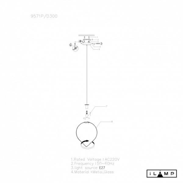 Подвесной светильник iLamp Cento 9571P/1-D300 BR-WH