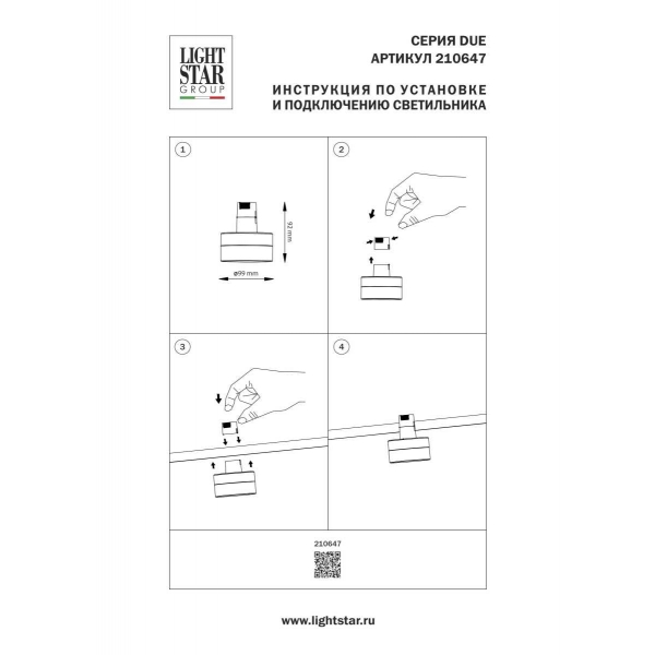 Трековый светильник Lightstar Due Hermes 210647
