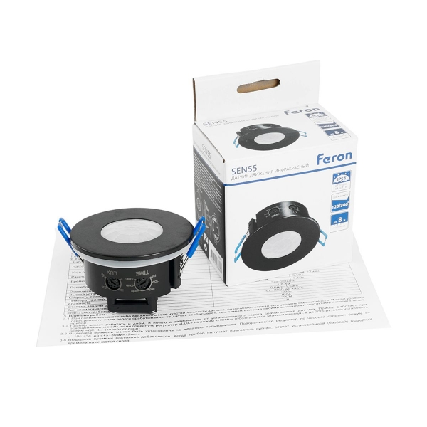 Датчик движения и освещенности 1200W 8m 120°(гориз.) 360°(верт.) Feron SEN55 51577