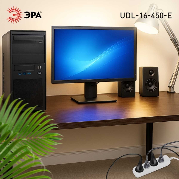 Удлинитель электрический ЭРА UDL-16-450-E Greenline 4 розетки с заземлением 5м ПВС 3x1мм2 Б0065062